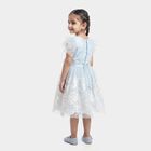 Girls' Light Blue Fit and Flare Floral Embroidered Party Wear Frock, Light Blue, small