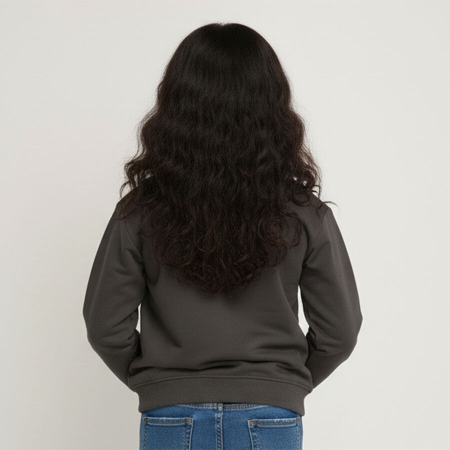 Girls Dark Charcoal Grey Crew Neck Casual Sweatshirt, चारकोल, large image number null