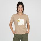 Women Beige Round Neck Regular T-Shirt, Beige, small