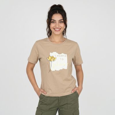 Women Beige Round Neck Regular T-Shirt