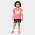 Girls' Pink Cotton Round Neck Romantic T-Shirt, Pink, small