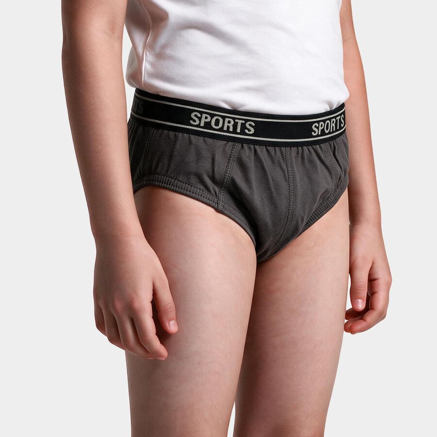 Boys Grey Regular Fit Solid Briefs, गहरा ग्रे, large