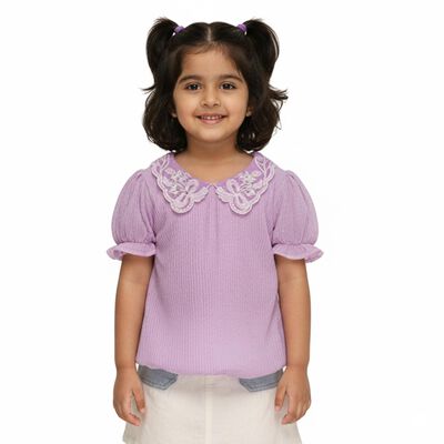 Girls Lavender Peter Pan Collar Romantic T-Shirt