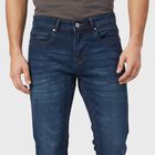 Men's Navy Blue Slim Fit Washed Jeans, Dark Blue, small