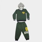 Boys Junior Green Hooded Graphic Print Baba Suit, Dark Green, small