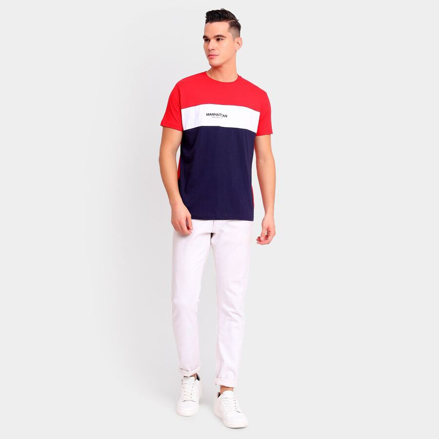 Men's 100% Cotton Round Neck Half Sleeves T-Shirt, लाल, large image number null
