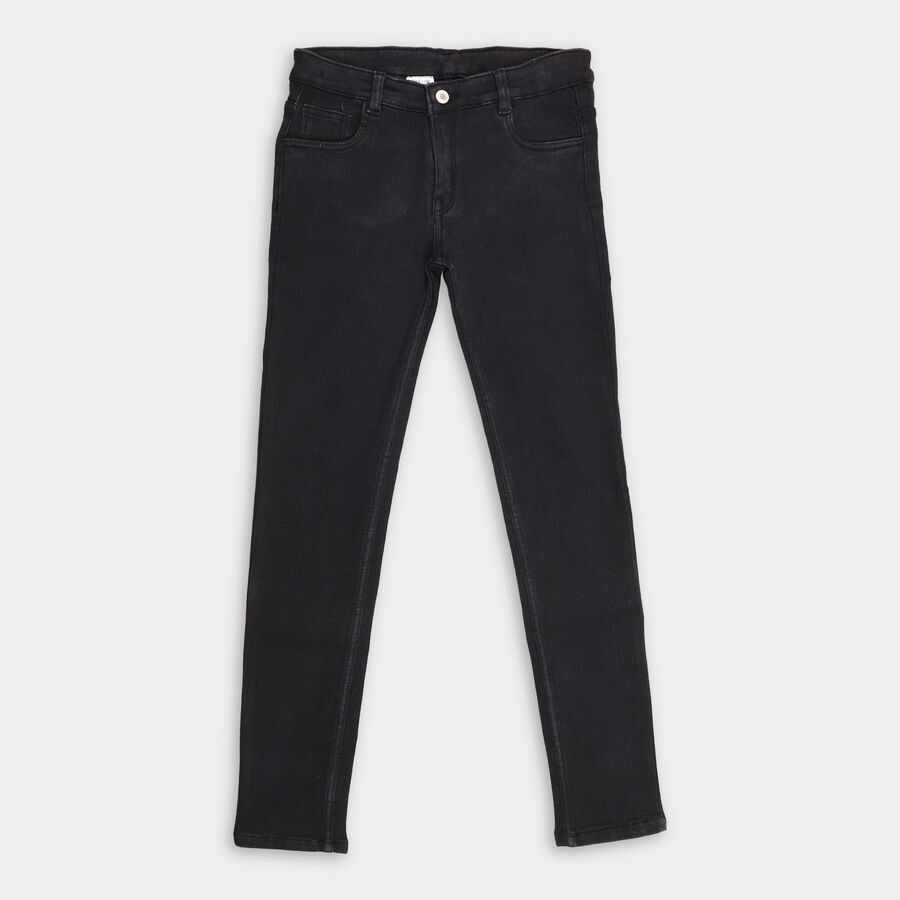 Girl's Basic Slim Black Jeans, Black, large image number null