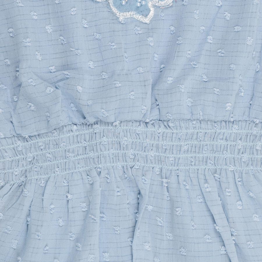 Girls' Light Blue Round Neck Ruffled T-Shirt, हल्का नीला, large image number null