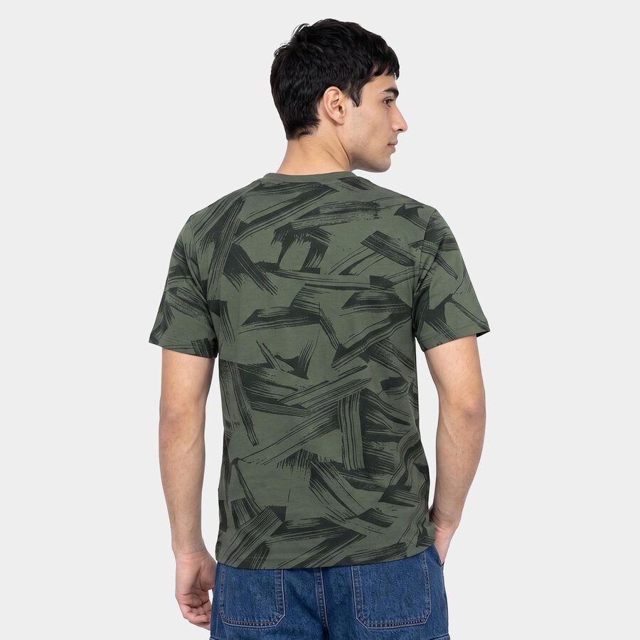 Men's Olive Green Round Neck Regular T-Shirt, हल्का हरा, large