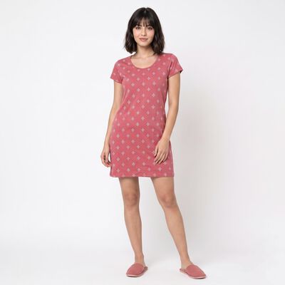 Women's Pink Round Neck T-Shirt Style Nighty