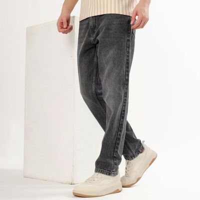 Men's Washed Black Straight Fit Jeans, हल्का ग्रे Men's Washed Black Straight Fit Jeans