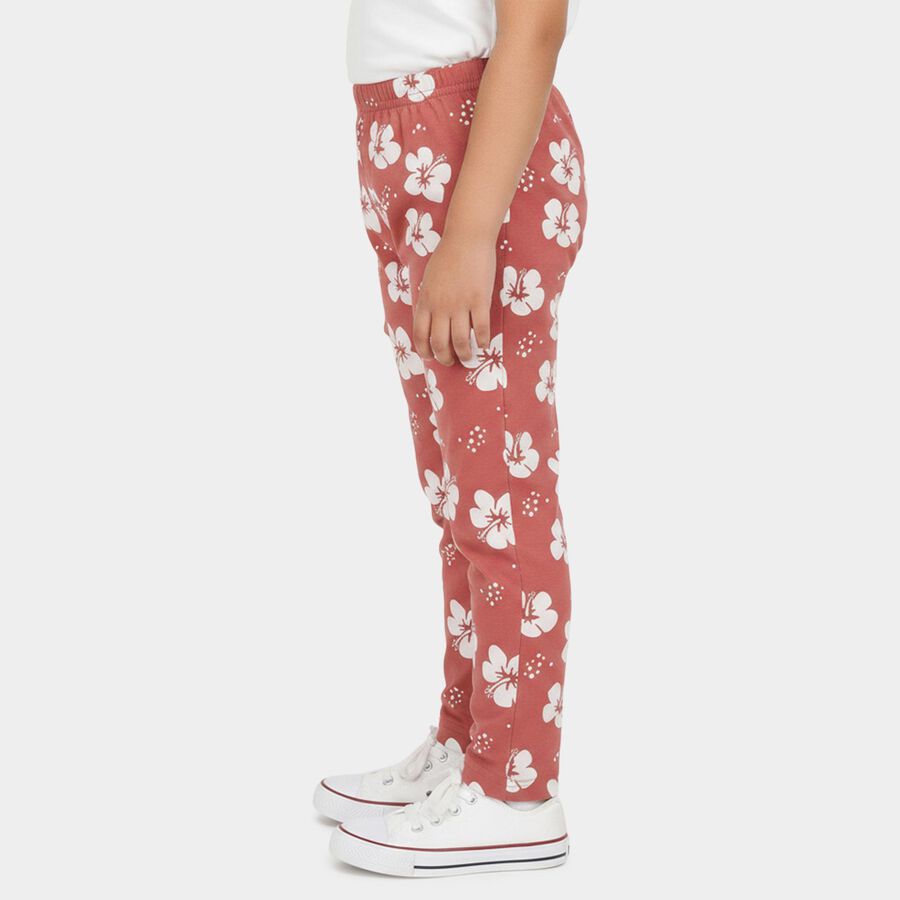 Girls Pink Regular Fit Floral Printed Pyjama, Light Pink, large