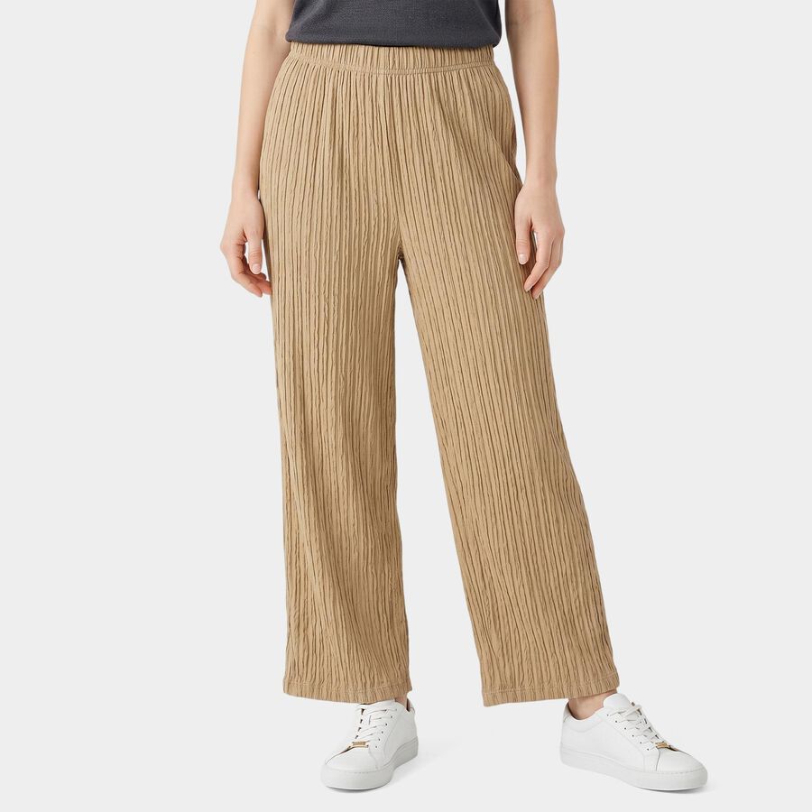 Ladies Beige Relaxed Fit Crinkle Textured Harem Pants, Beige, large
