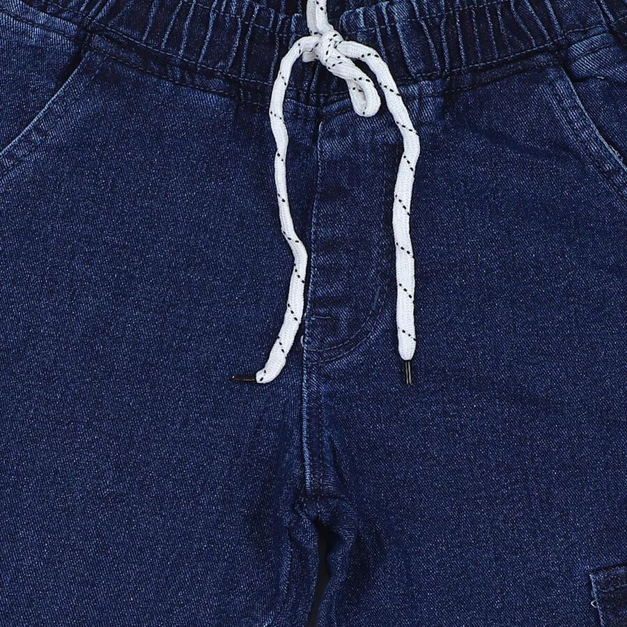 Boys' Blue Cargo Fit Printed Jeans, Dark Blue, large