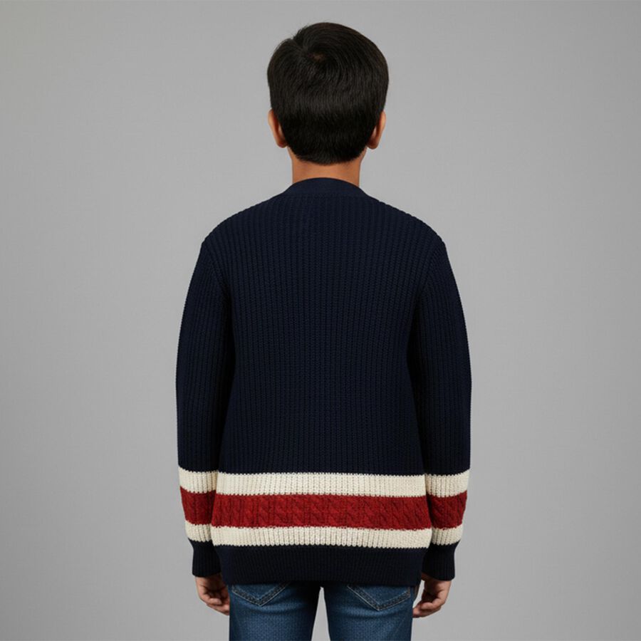 Boys Deep Midnight Navy Blue V-Neck Casual Pullover, Navy Blue, large image number null