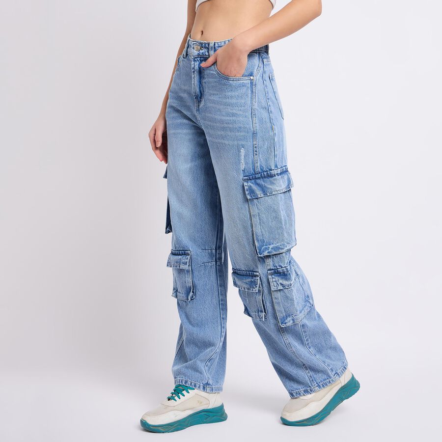Ladies' 100% Cotton Jeans, हल्का नीला, large