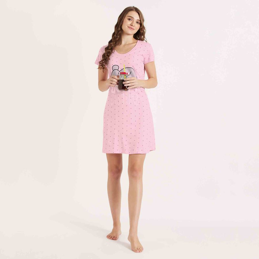 Printed Knee Length Nighty, Pink, large image number null