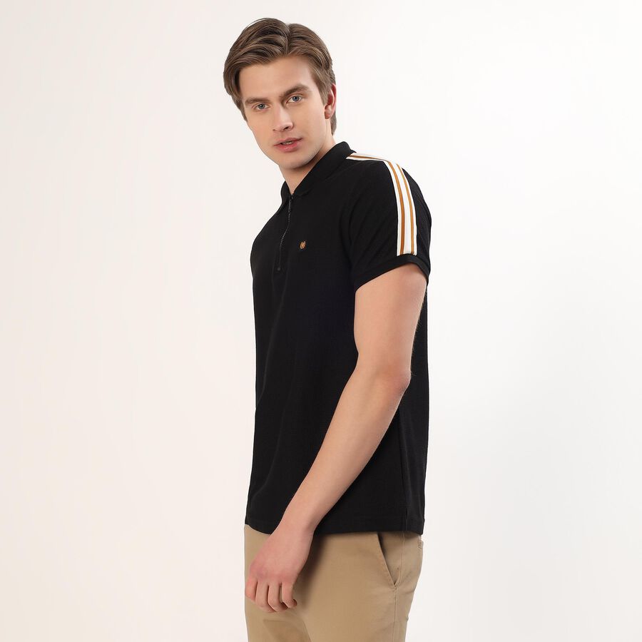 Men's Jet Black Polo Collar Casual T-Shirt, Black, large