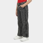 Girls' Black Straight Fit Braided Side Jeans, काला, small