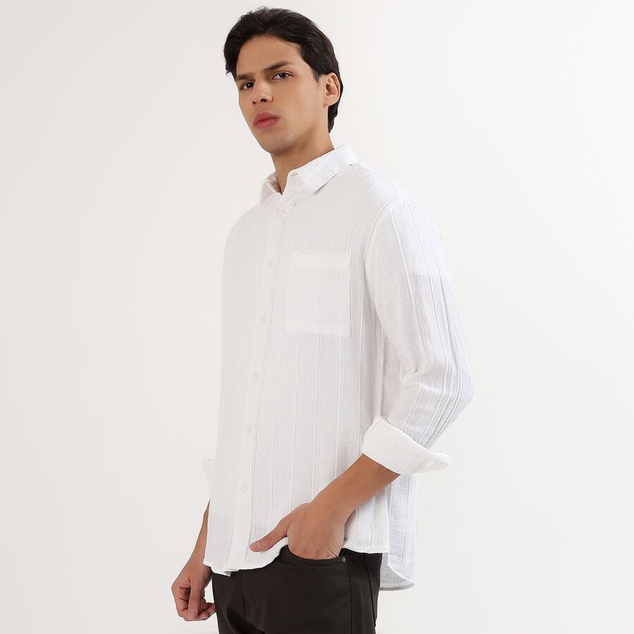 Men's Rich Eggshell White Cotton Classic Collar Casual Shirt, Off White, large