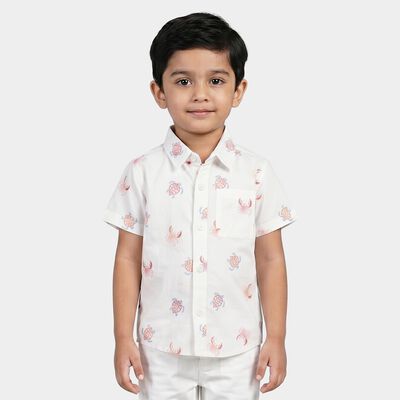 Boys White Cotton Collar Regular Fit Shirt