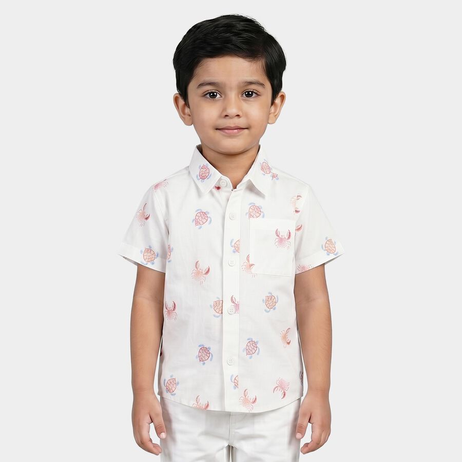 Boys White Cotton Collar Regular Fit Shirt, White, large