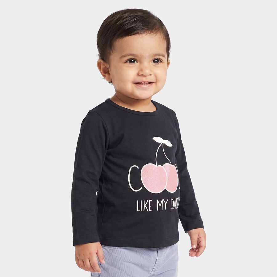 Infants Navy Blue Cotton Round Neck Regular T-Shirt, Navy Blue, large