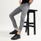Men's Muted Steel Grey Skinny Fit Five Pocket Jeans, Light Grey, small image number null