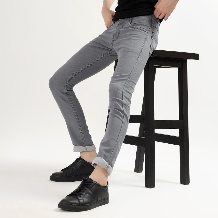 Men's Muted Steel Grey Skinny Fit Five Pocket Jeans, Light Grey, large image number null