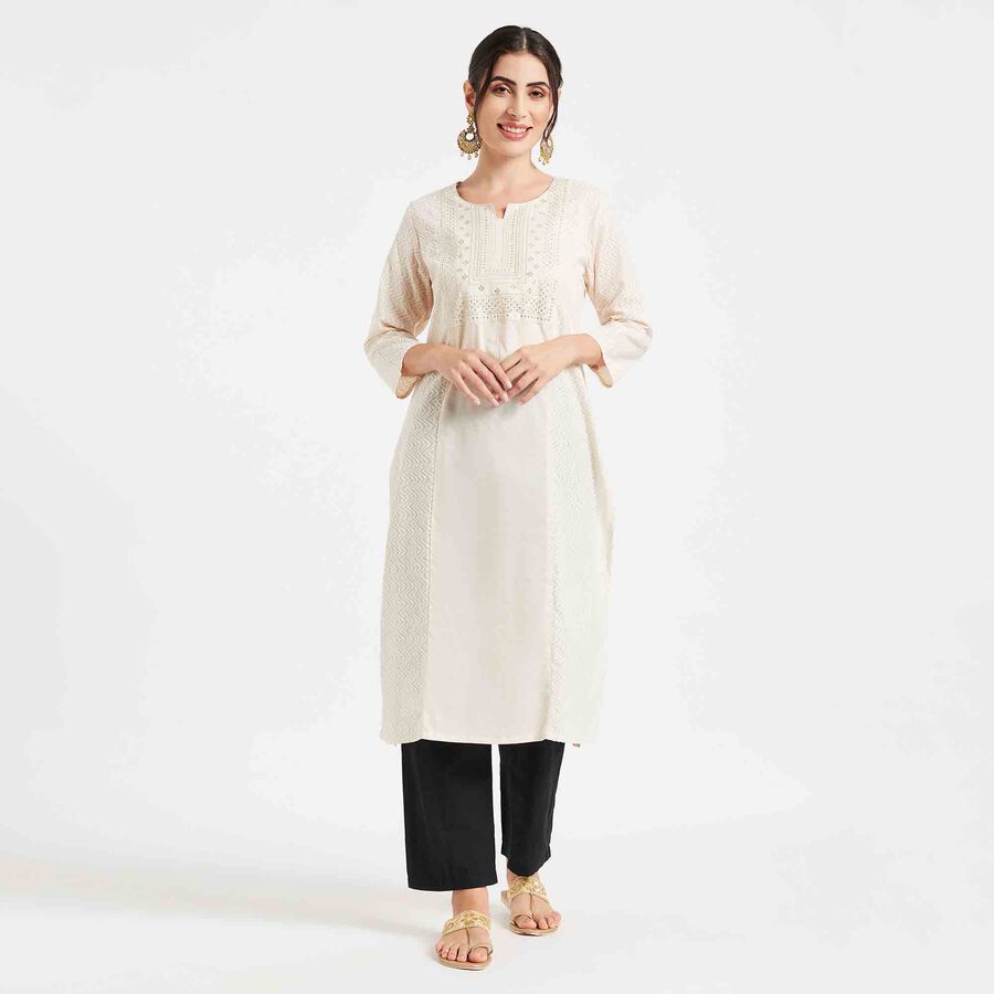 Embroidered Kurta, Off White, large image number null