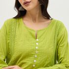 Women's Bright Lime Green Cotton Self Design Ethnic Set, Light Green, small image number null