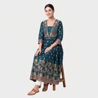 Women's Navy Blue Square Neck Embroidered Kurta, Navy Blue, small