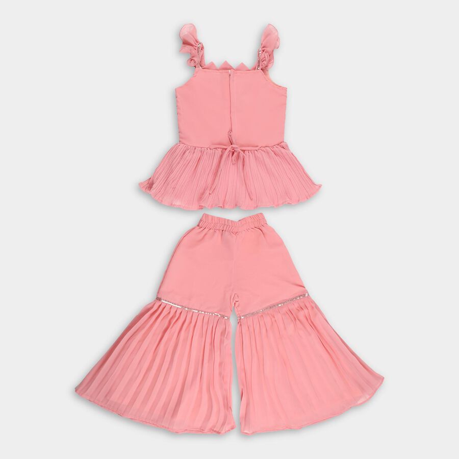 Girls' Soft Pink Sleeveless Festive Top and Palazzo Fusion Set with Dupatta, Peach, large image number null