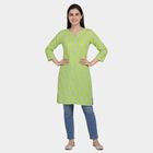 Women's Green Mandarin Collar Printed Straight Kurti, Light Green, small