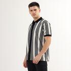 Men's Black and White Regular Collar Casual Shirt, Black, small