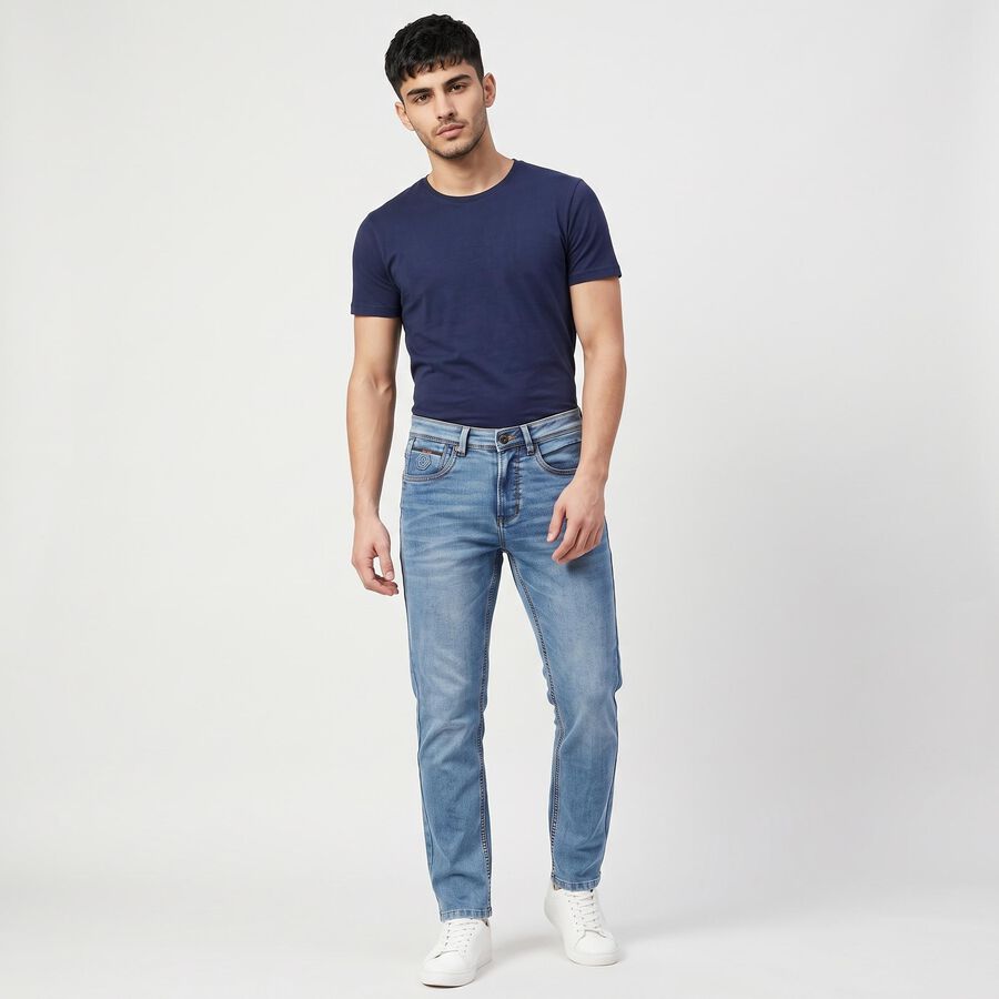 Men's Light Blue Slim Fit Washed Jeans, Light Blue, large