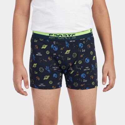 Boys Navy Blue Regular Fit Printed Trunks