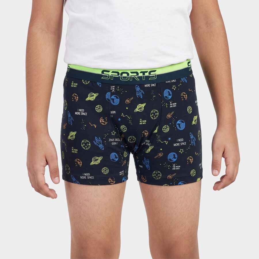 Boys Navy Blue Regular Fit Printed Trunks, नेवी ब्लू, large