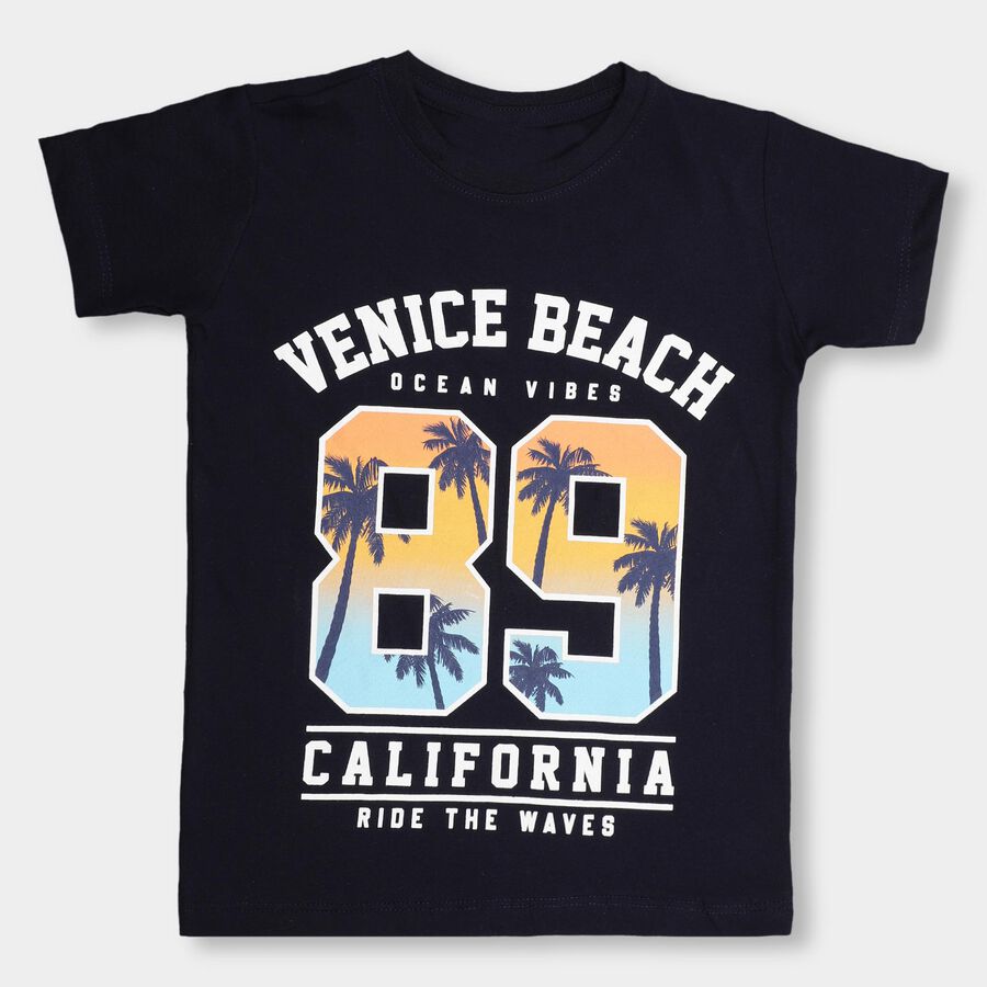 Boys' 100% Cotton Half Sleeves T-Shirt, Navy Blue, large image number null