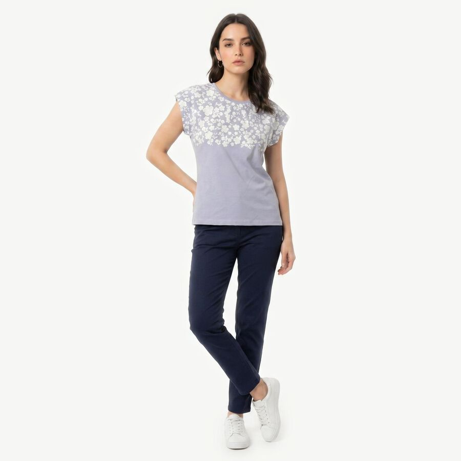 Women Light Blue Round Neck Regular T-Shirt, Light Blue, large