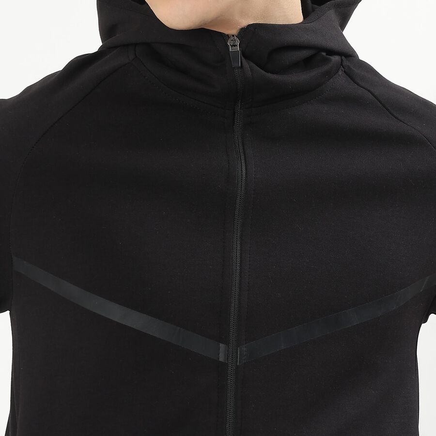 Men's Jet Black Hooded Neck Casual Sweatshirt, काला, large image number null