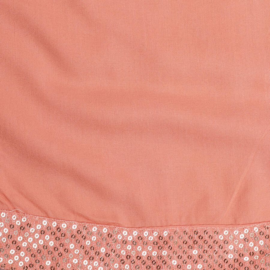 Girls' Muted Peach Embroidered Kurta and Pant Fusion Set, पीच, large image number null