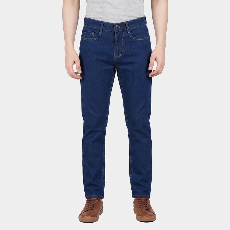 Men's Blue Slim Fit Washed Jeans, Dark Blue, large