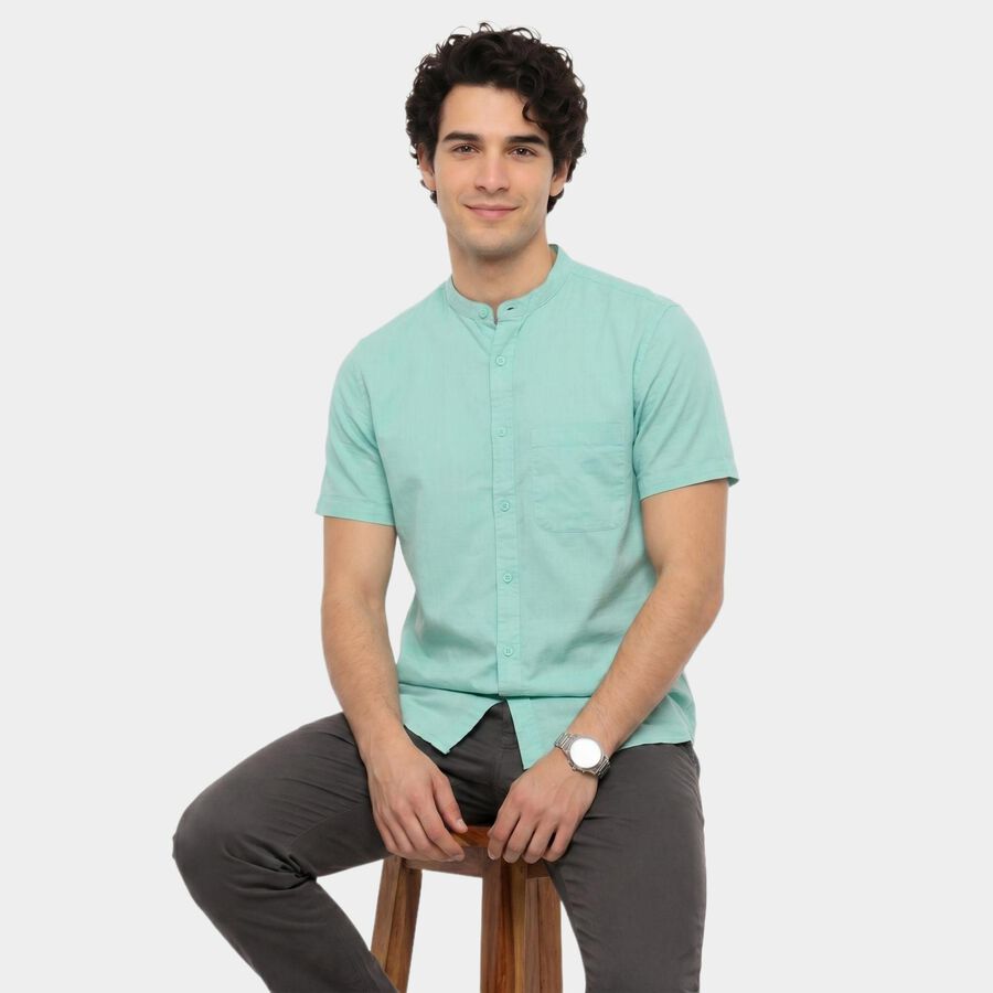 Men's Aqua Cotton Casual Shirt, एक्वा, large
