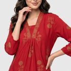 Women's Maroon V-Neck Printed Kurti, मरून, small