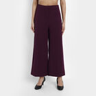 Solid Flared High Rise Trousers, Wine, small image number null
