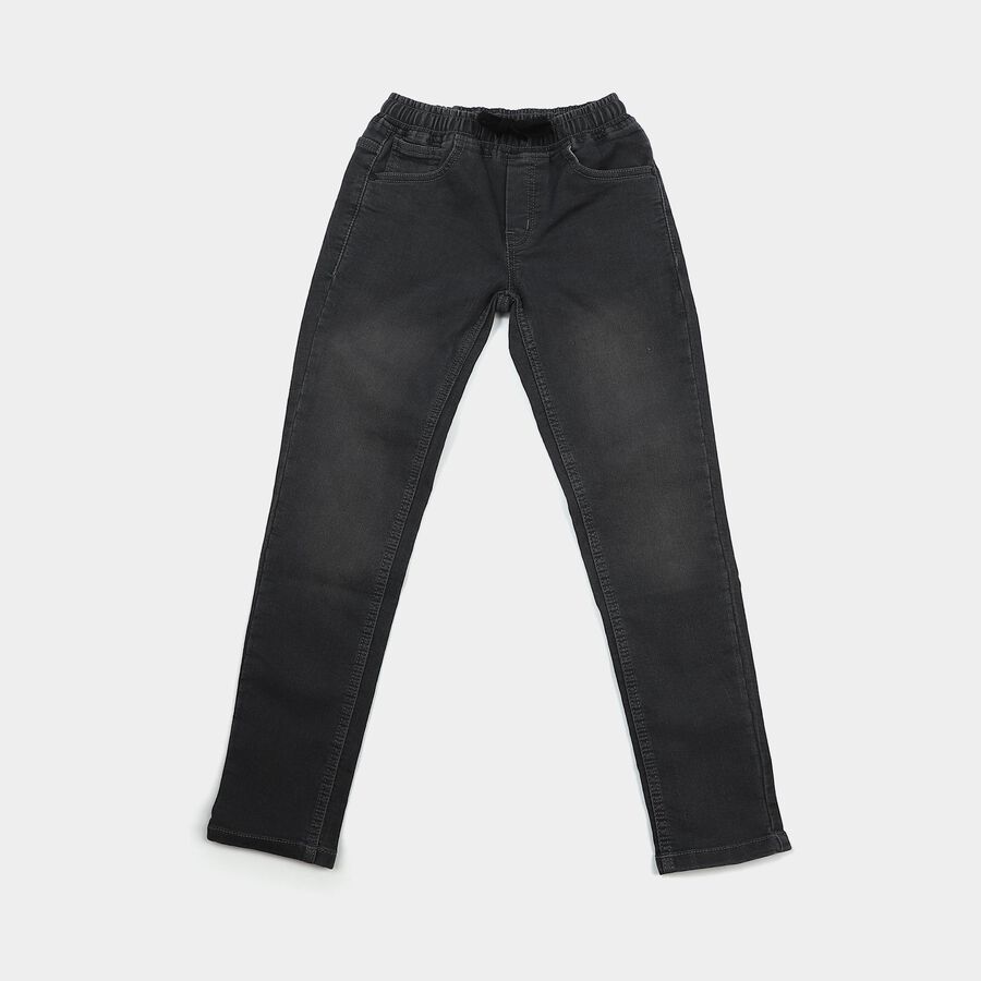 Boys Charcoal Slim Fit Washed Jeans, गहरा ग्रे, large