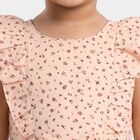 Girls' Light Pink Floral Printed Fit and Flare Frock, Light Pink, small