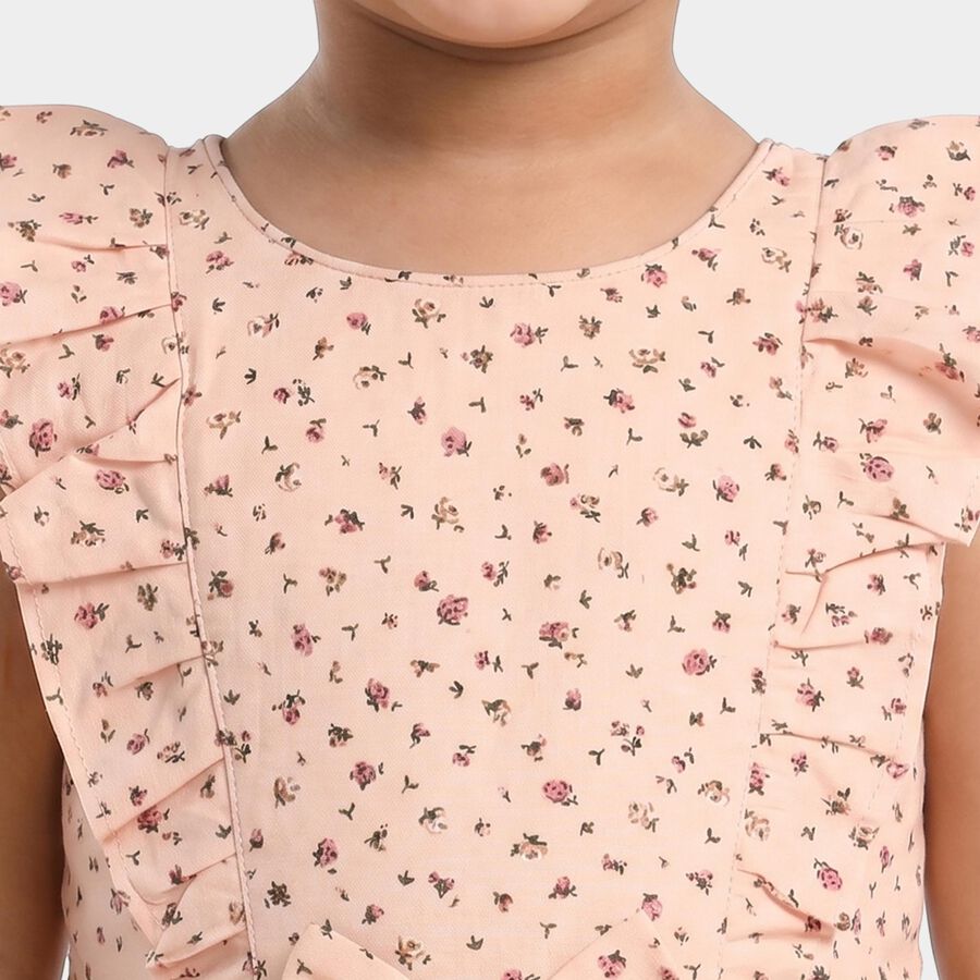 Girls' Light Pink Floral Printed Fit and Flare Frock, Light Pink, large