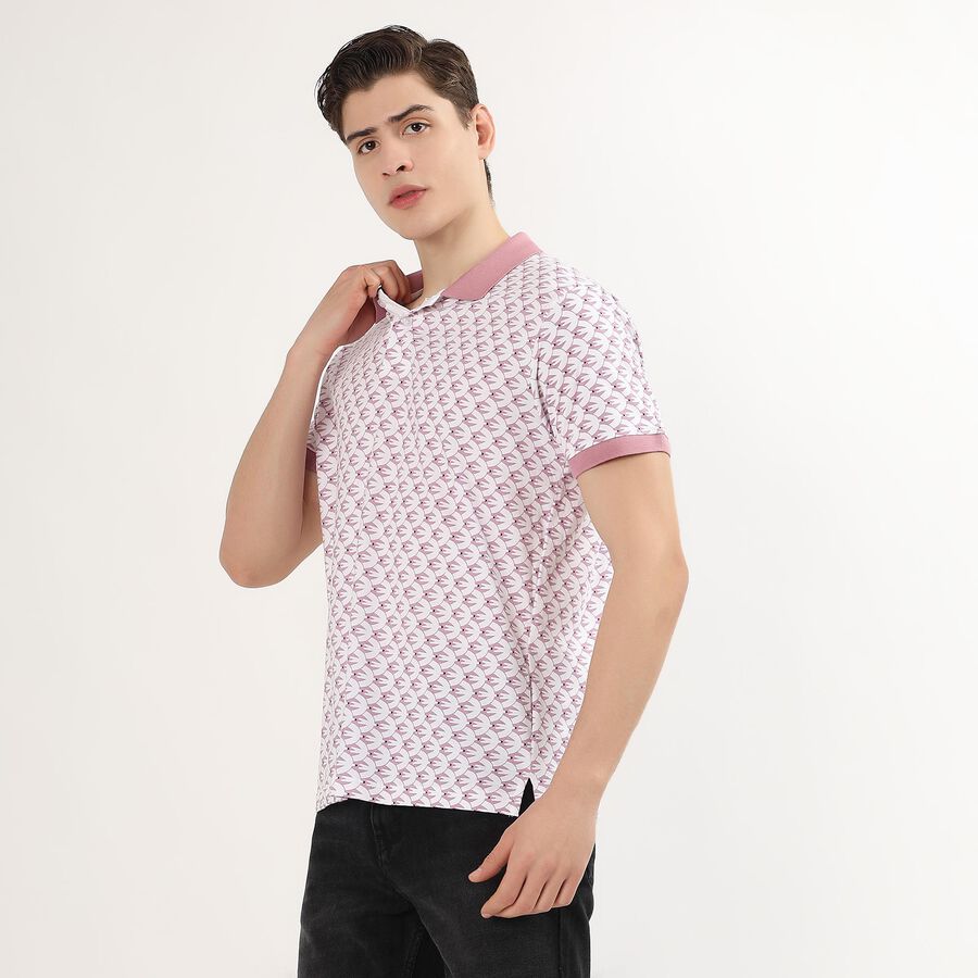 Men's Soft Pink Cotton Polo Collar Casual T-Shirt, Pink, large